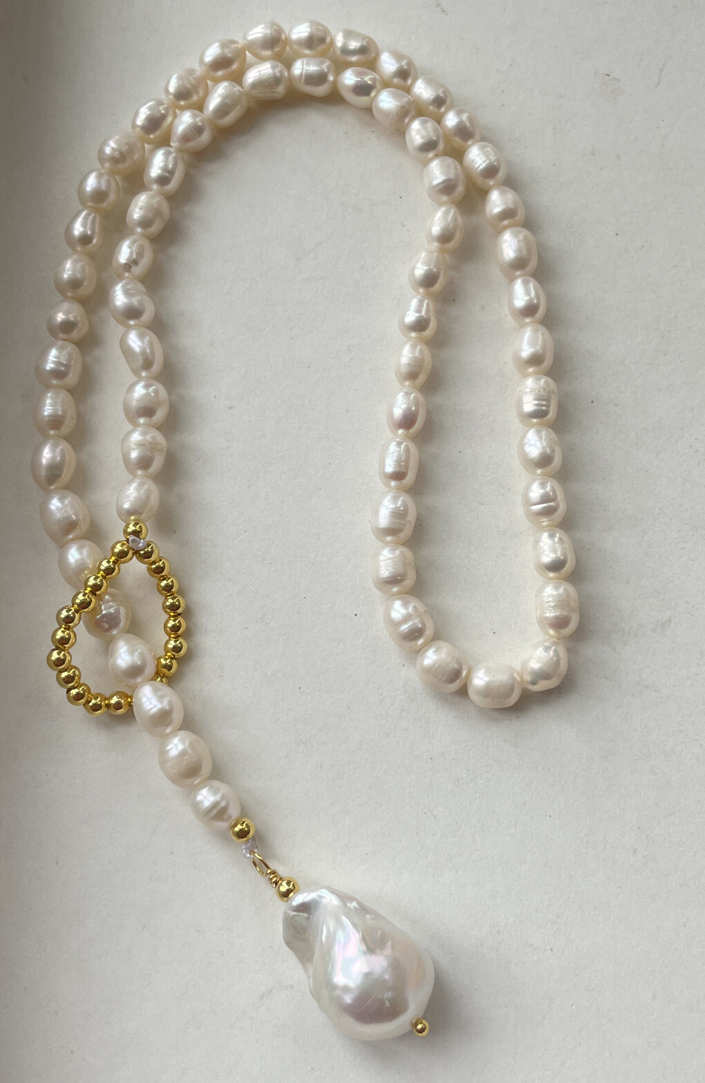 5-6mm Rice /13x18mm White Baroque Pearl Beads Pendant Collarbone Necklace 14-36″