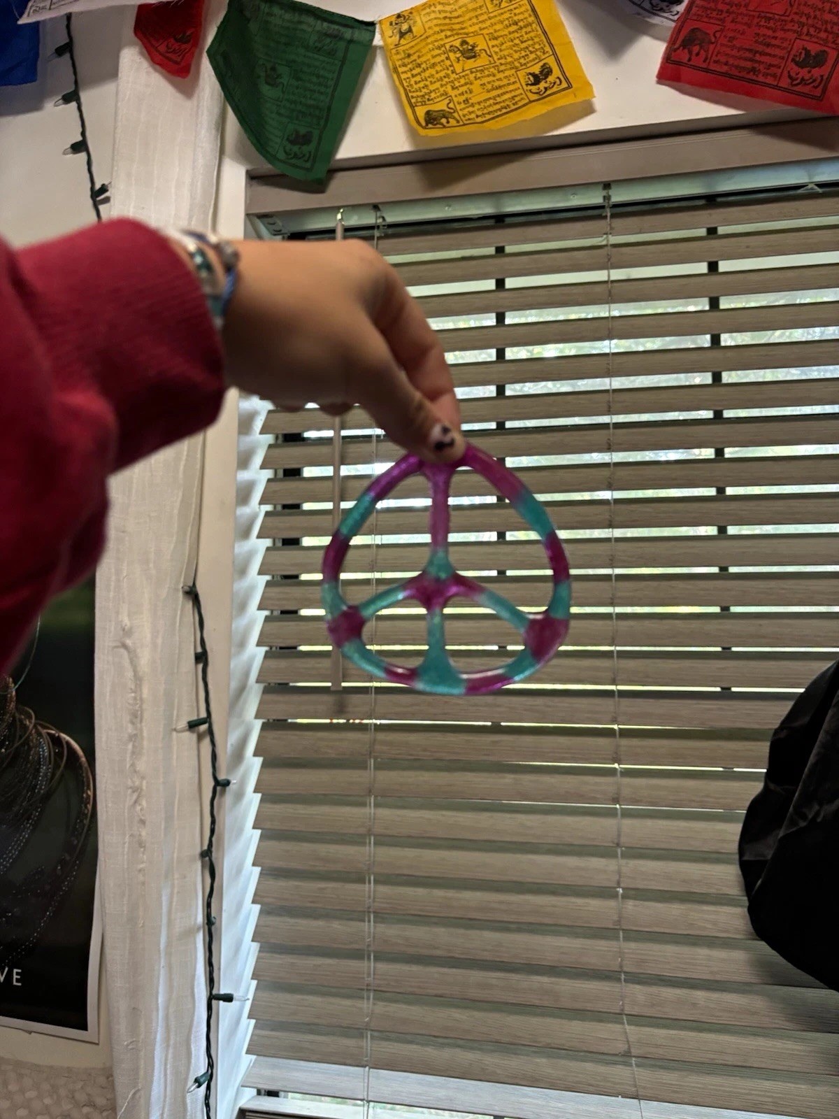 Peace Theme Teal & Purple Plastic Peace Sign Pendant Charm, No Stone, No Chain
