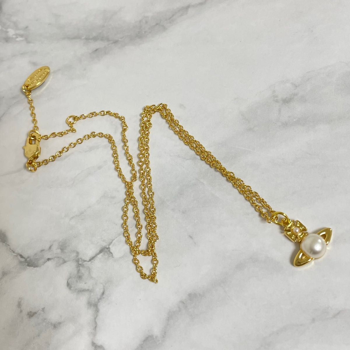 Vivienne Westwood Necklace Mini Pearl Orb Gold 46cm 1.2 x 1.4cm w/Pouch NO BOX