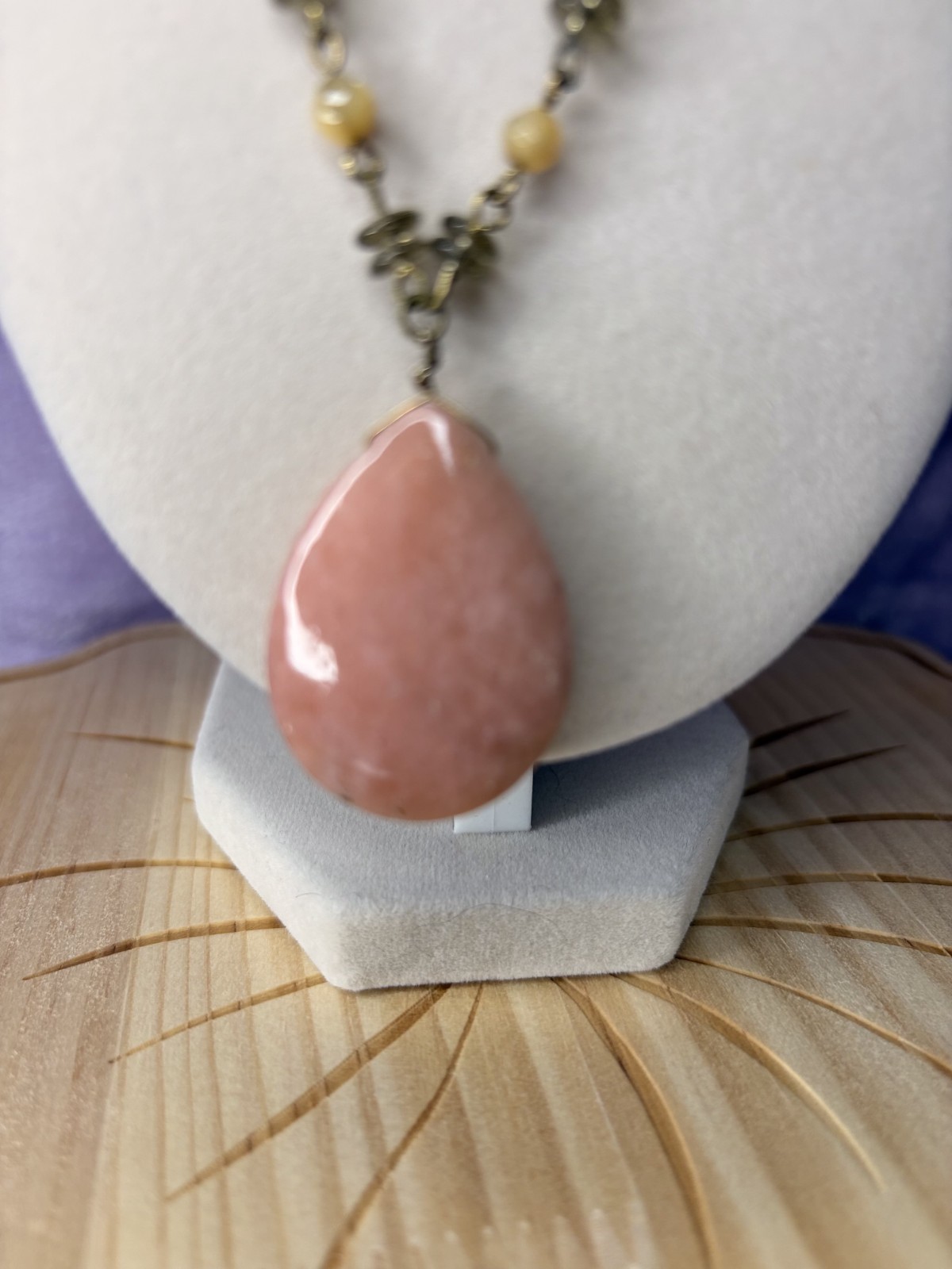 Rose Quartz, Yellow And Clear Beaded Necklace 3″ Extender, Gold Tone Earrings