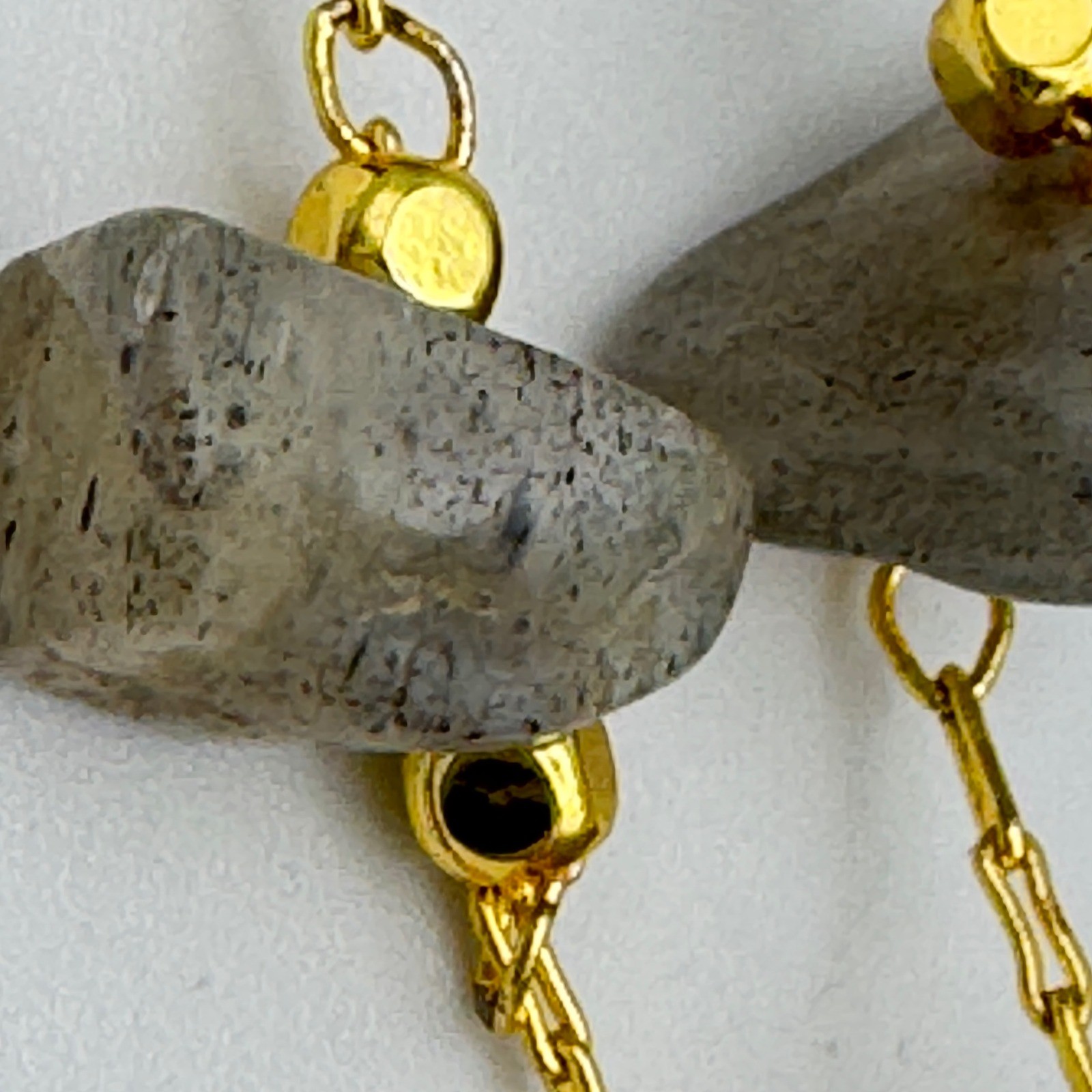 Large Bubble Heart Pendant Necklace Gold Tone Grey Labradorite Stone
