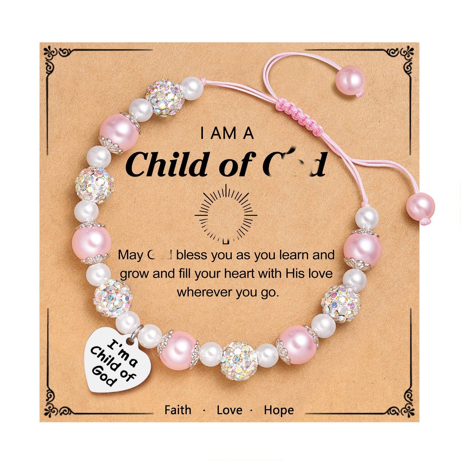 Adjustable braided bracelet with engraved stainless steel heart pendant birthday