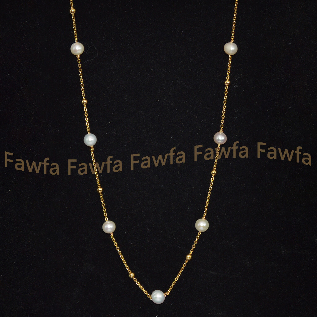 6-7mm Natural White Freshwater Baroque Pearl Beads Chain Necklace 20”