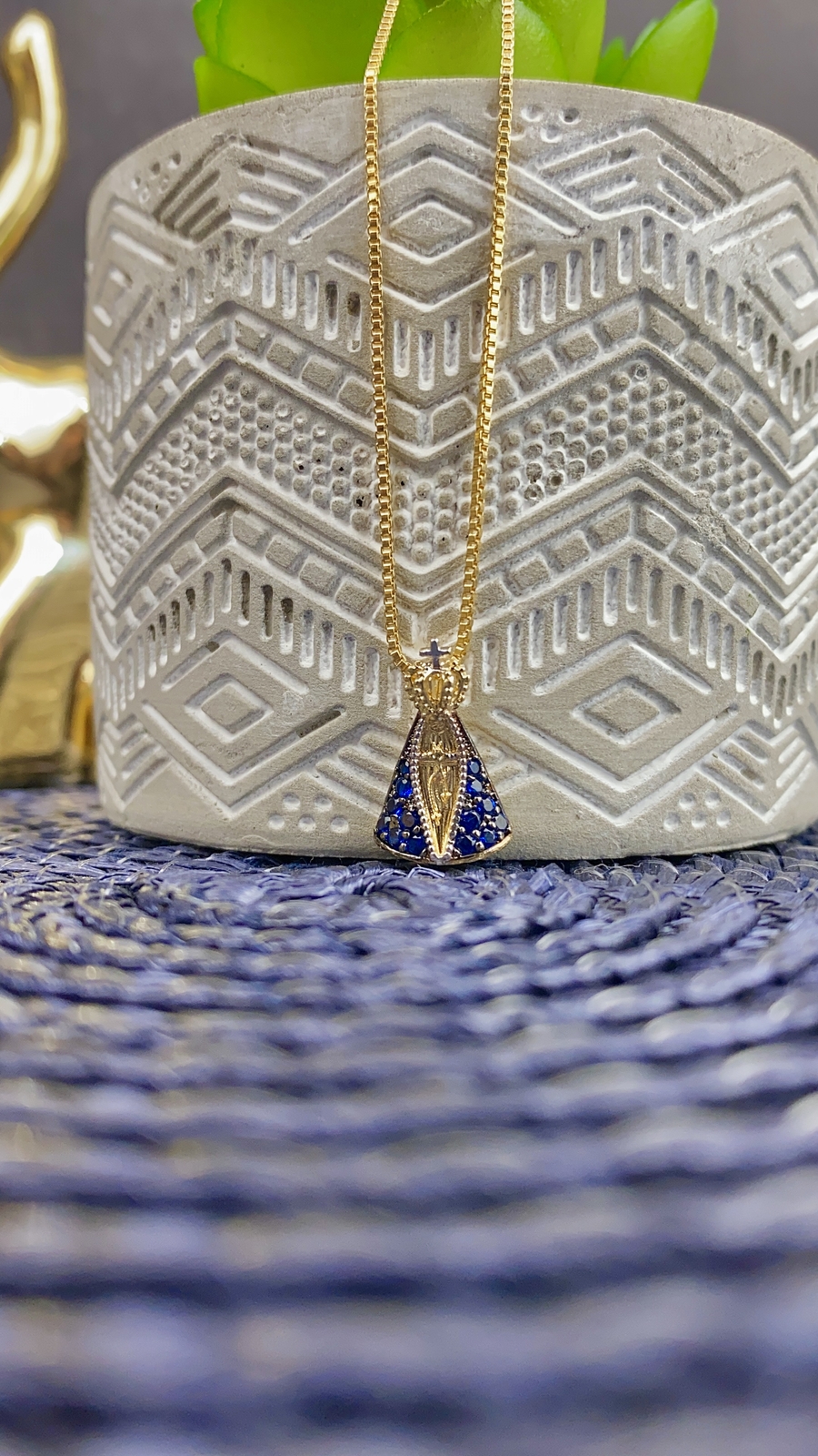 Womens Minimalist Necklace for Womens CZ Virgin Aparecida Box Chain 18″ Gold Fil