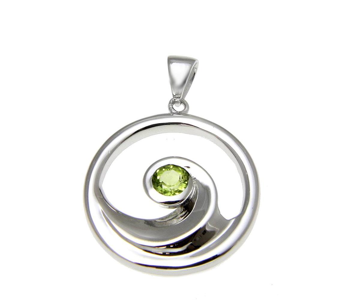 GENUINE PERIDOT SILVER 925 HAWAIIAN OCEAN WAVE PENDANT ROUND RHODIUM 19.25MM