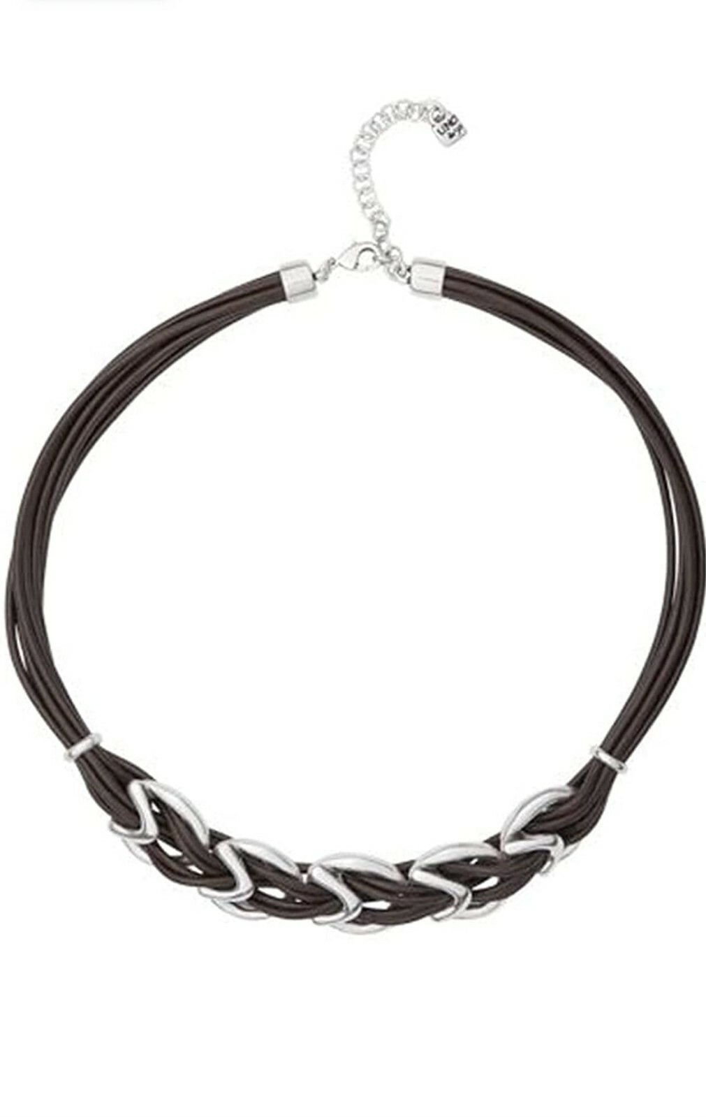 UNOde50 STEPBYSTEP NECKLACE COL1641MARMTL0U LEATHER/STERLING 16″ inches