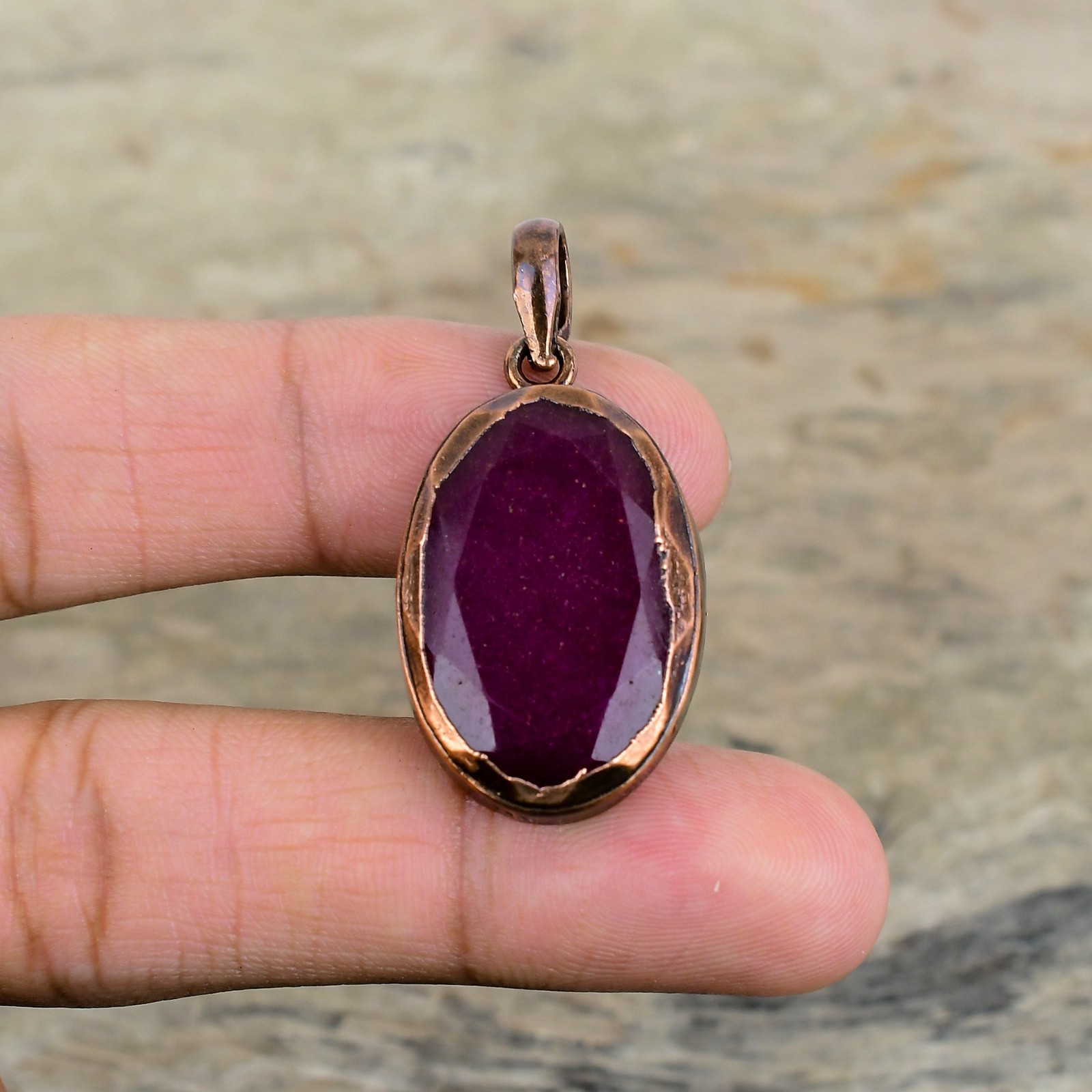 Mothers day Sale Oval Kashmir Rubi Gemstone Sister Electroformed Pendant Copper