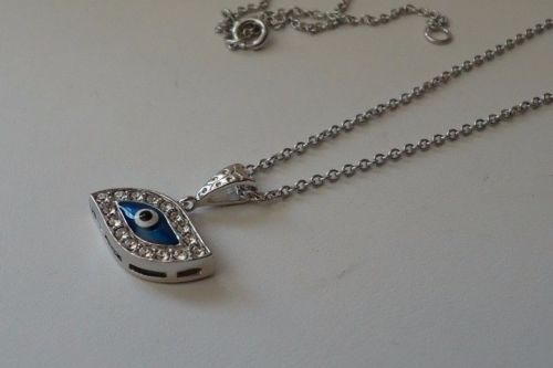 925 STERLING SILVER EVIL EYE NECKLACE PENDANT W/ .75 CT LAB CREATED DIAMONDS