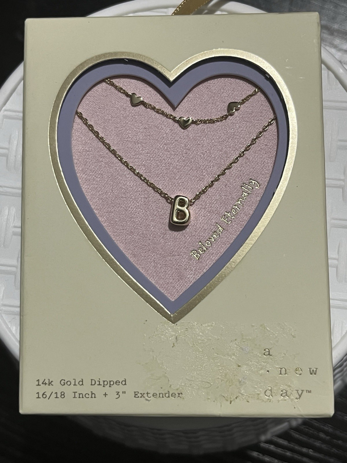 A New Day 14k Gold Dipped B Letter Pendant Necklace Cable Chain 16/18+3in