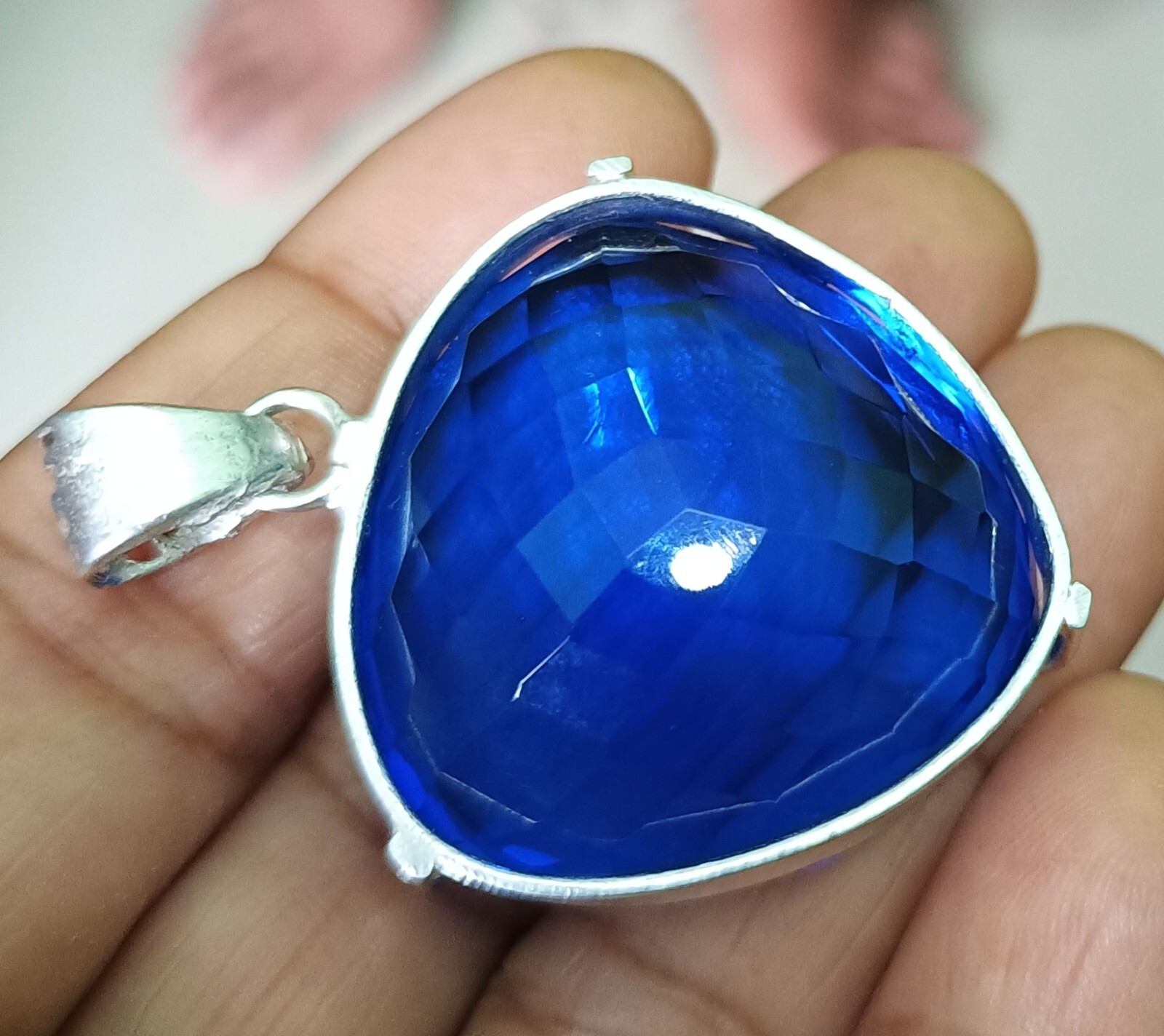 Blue Trillion Topaz Pendant EGL Certified Natural 137.25 Ct Gift For Loved Ones.