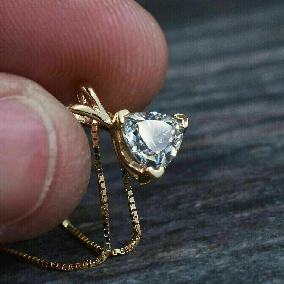 2.00 Ct Trillion Cut Simulated Diamond Solitaire Pendant 14K Yellow Gold Plated