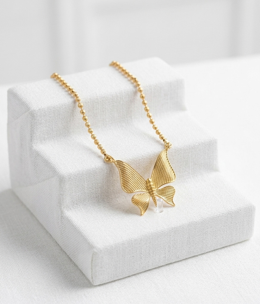 Unique Crafted Brass Gold Plated Color Butterfly Design Pendent Comes Wth Chain