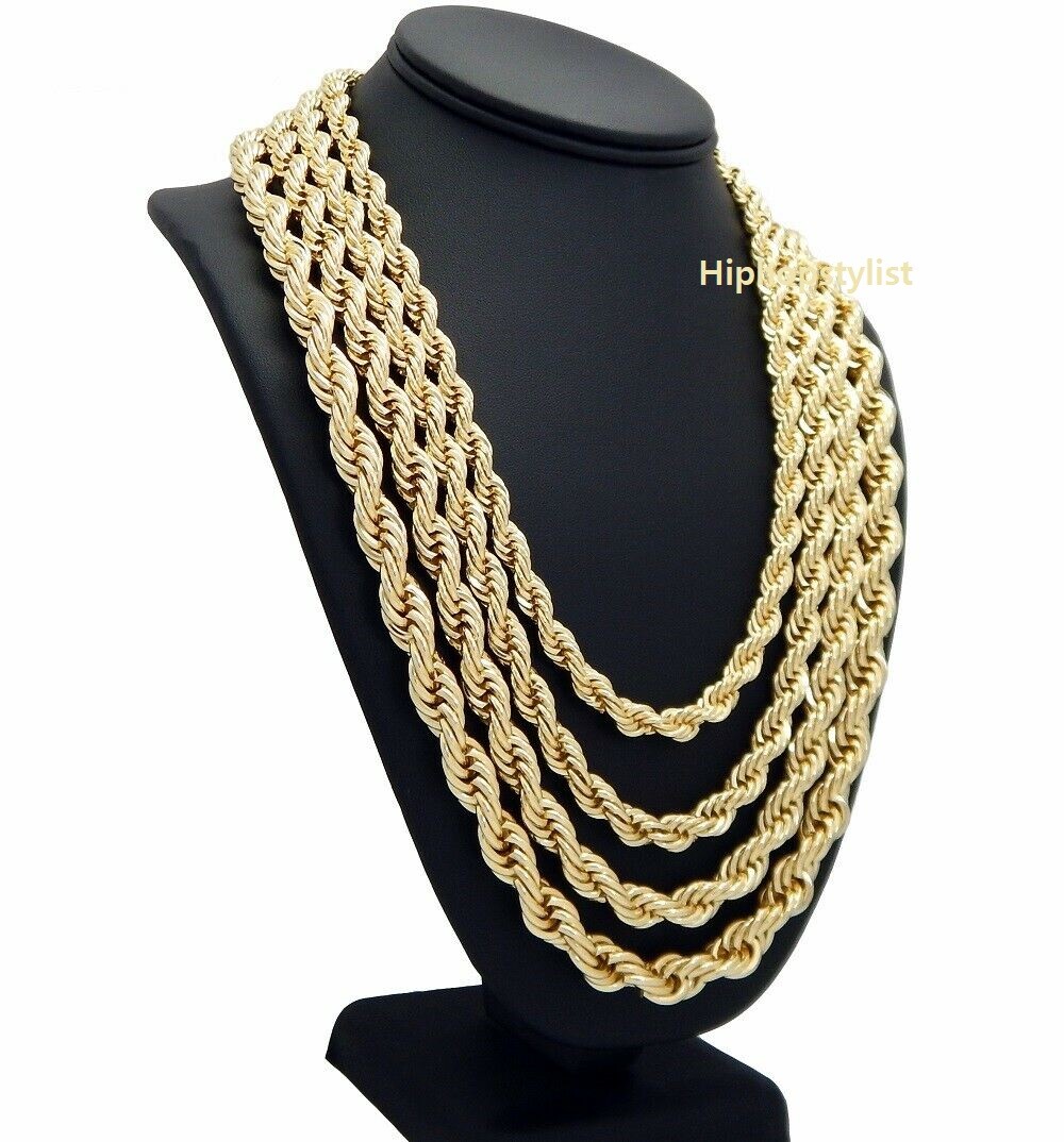 Rope Chain Necklace 7mm to 10mm 20″ 22″ 24″ 26″ 30″ 14K Gold Plated Hip hop