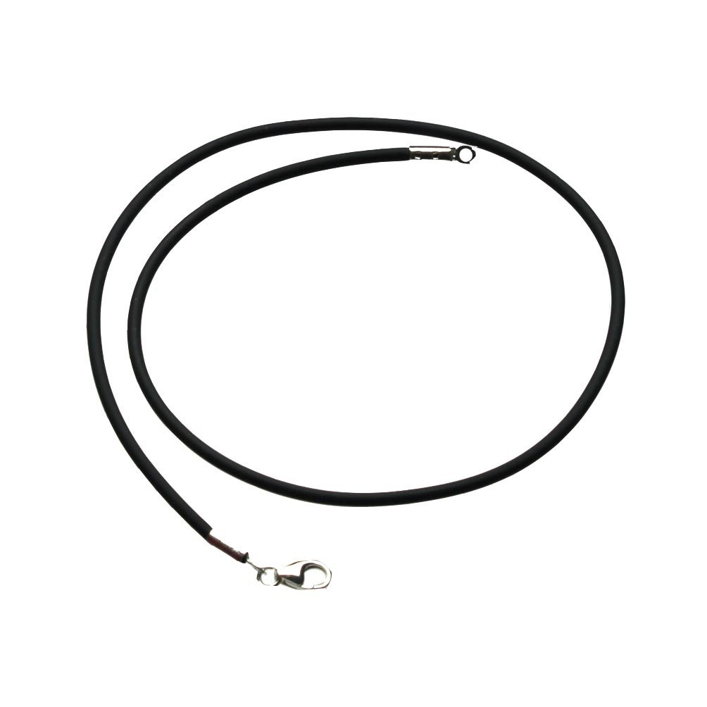 2mm Black Rubber Cord 925 Sterling Silver Necklace ITALY