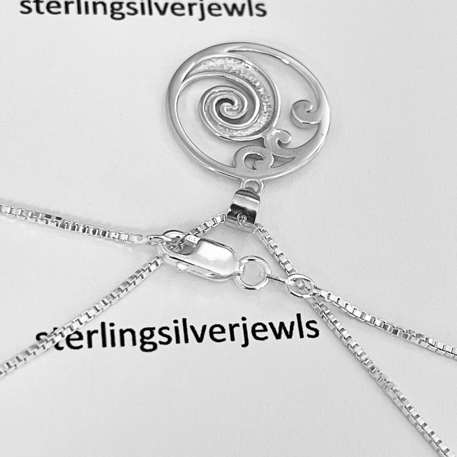 Sterling Silver Round Waves Necklace, Silver Necklaces, Ocean Wave Necklace