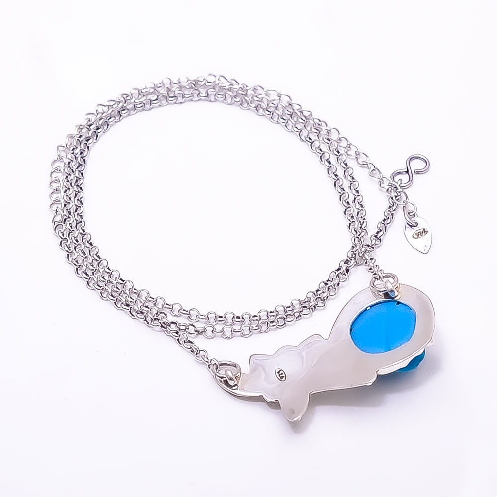Carved Sleeping Beauty Turquoise Flower 925 Silver Chain Pandent 17.99″ CP440246