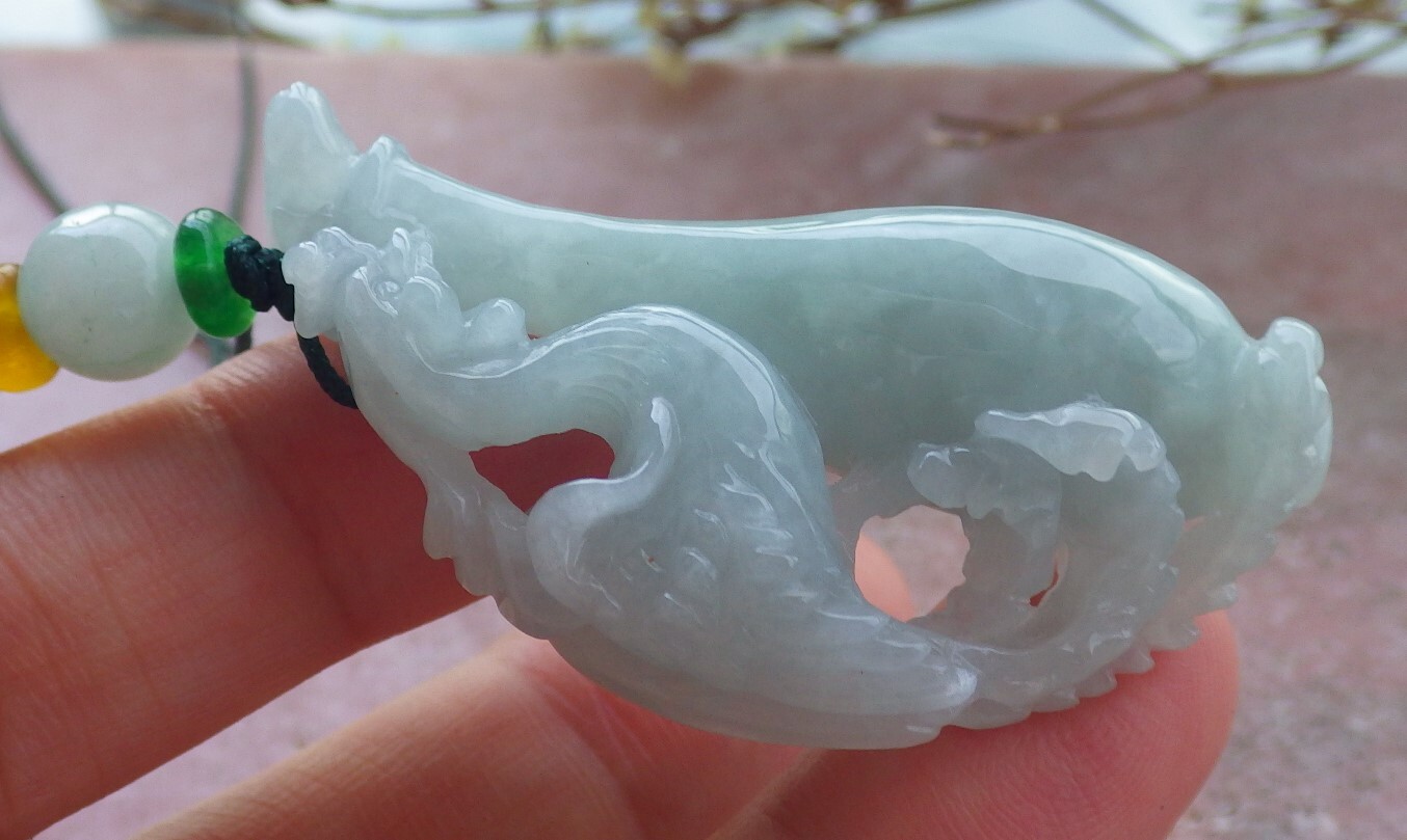 Certified Green Burma Natural A Jade jadeite Pendant Phoenix Vase 凤凰 569813 AS