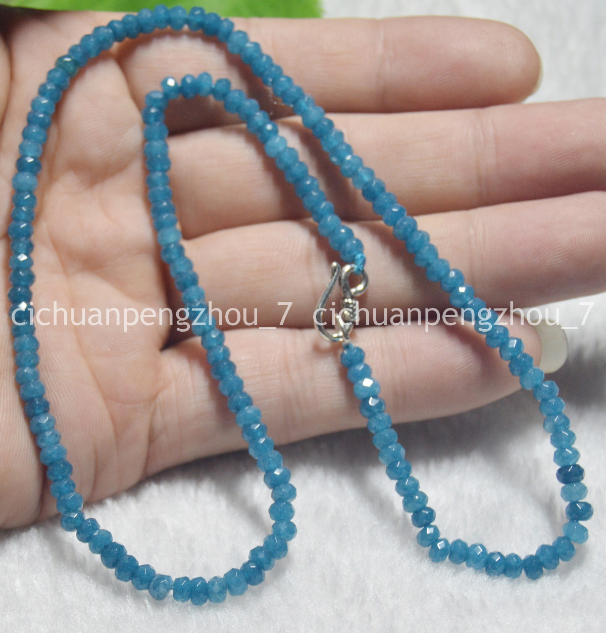 Faceted 2x4mm Blue Aquamarine Rondelle Gems Beads Necklace 14-28″ Silver Clasp
