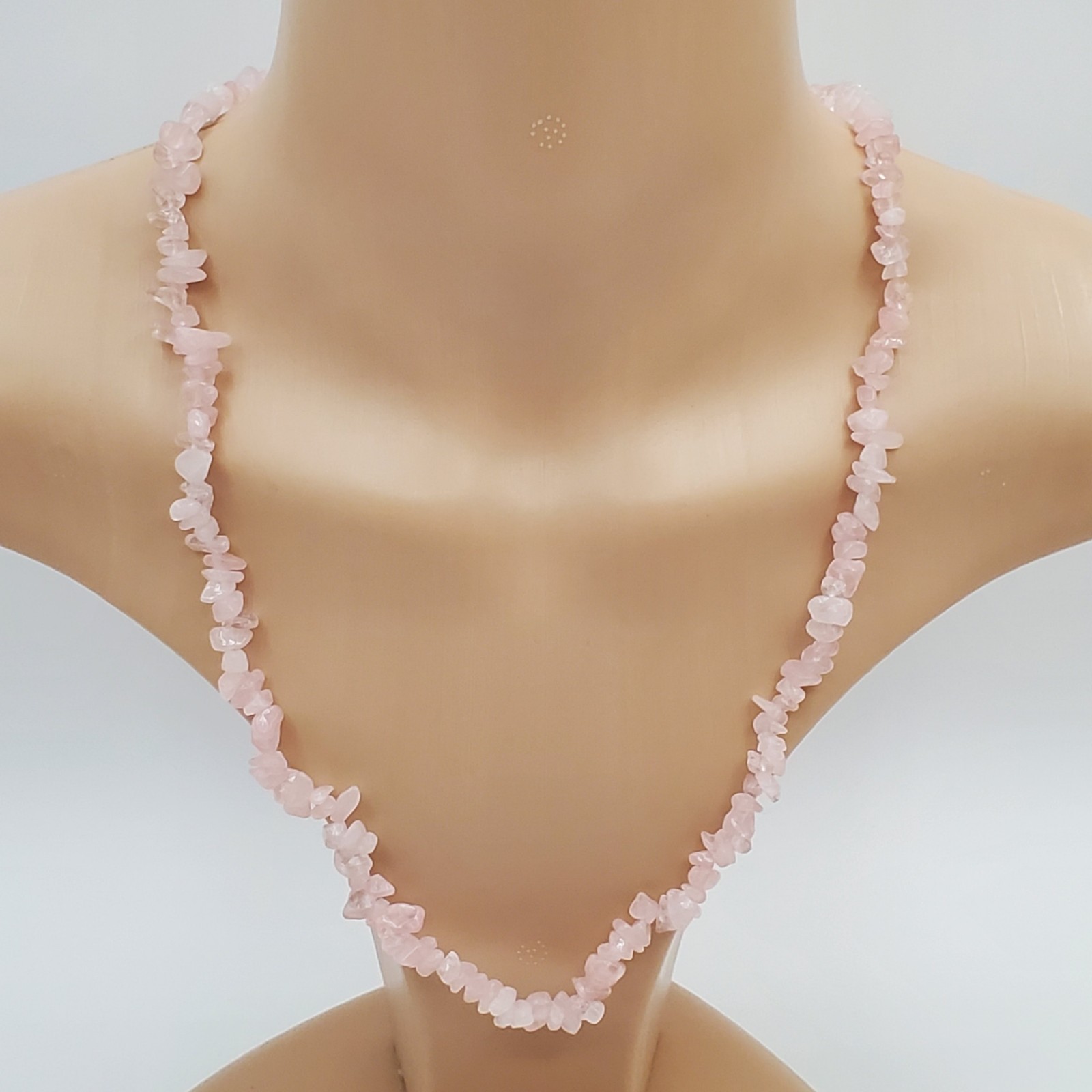Rose Quartz Gemstone Chip Bead Necklace 23in Pale Pink Stones Magnetic Clasp VTG
