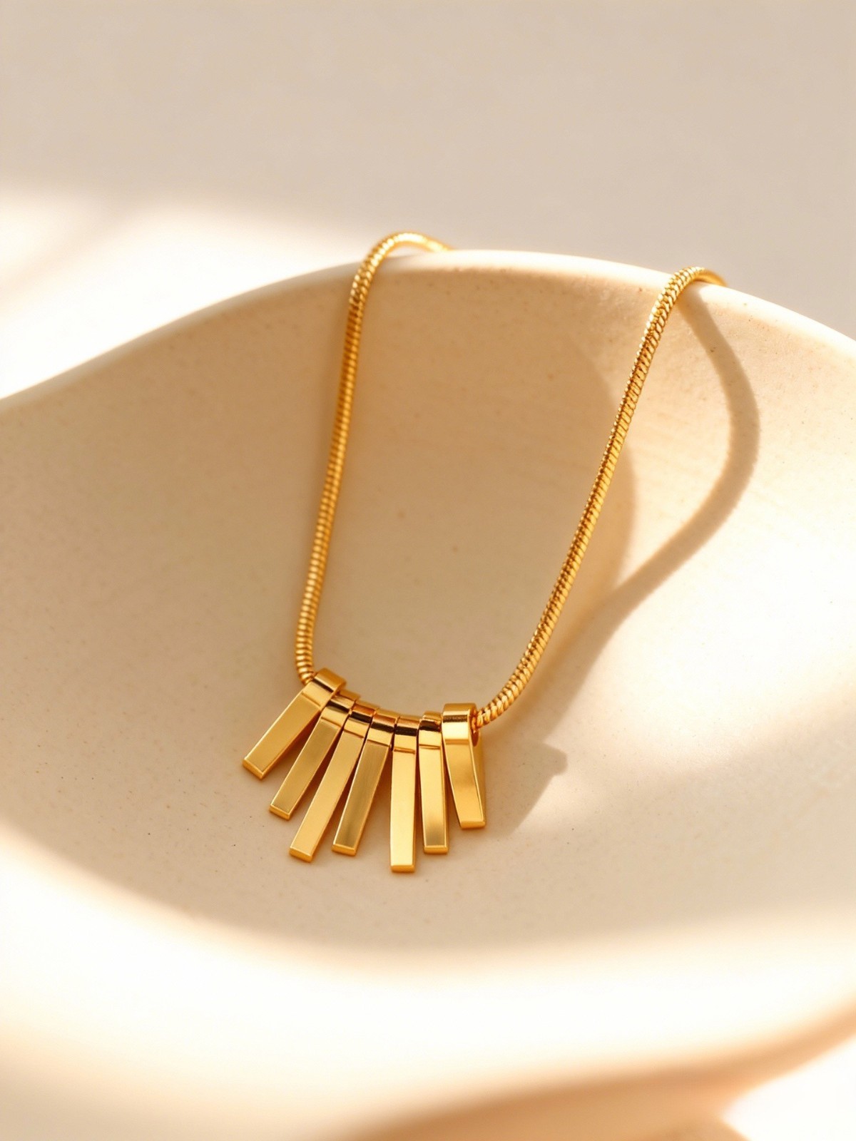 18K Gold Plated Stainless Steel Fringe Bar Snake Chain Necklace
