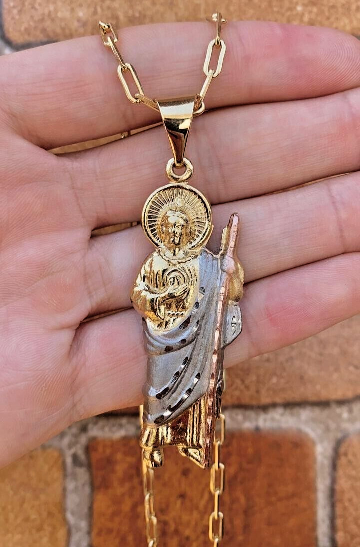 San Judas Necklace 20″ Paper Clip Chain 14K Gold Filled Jewelry For Adults