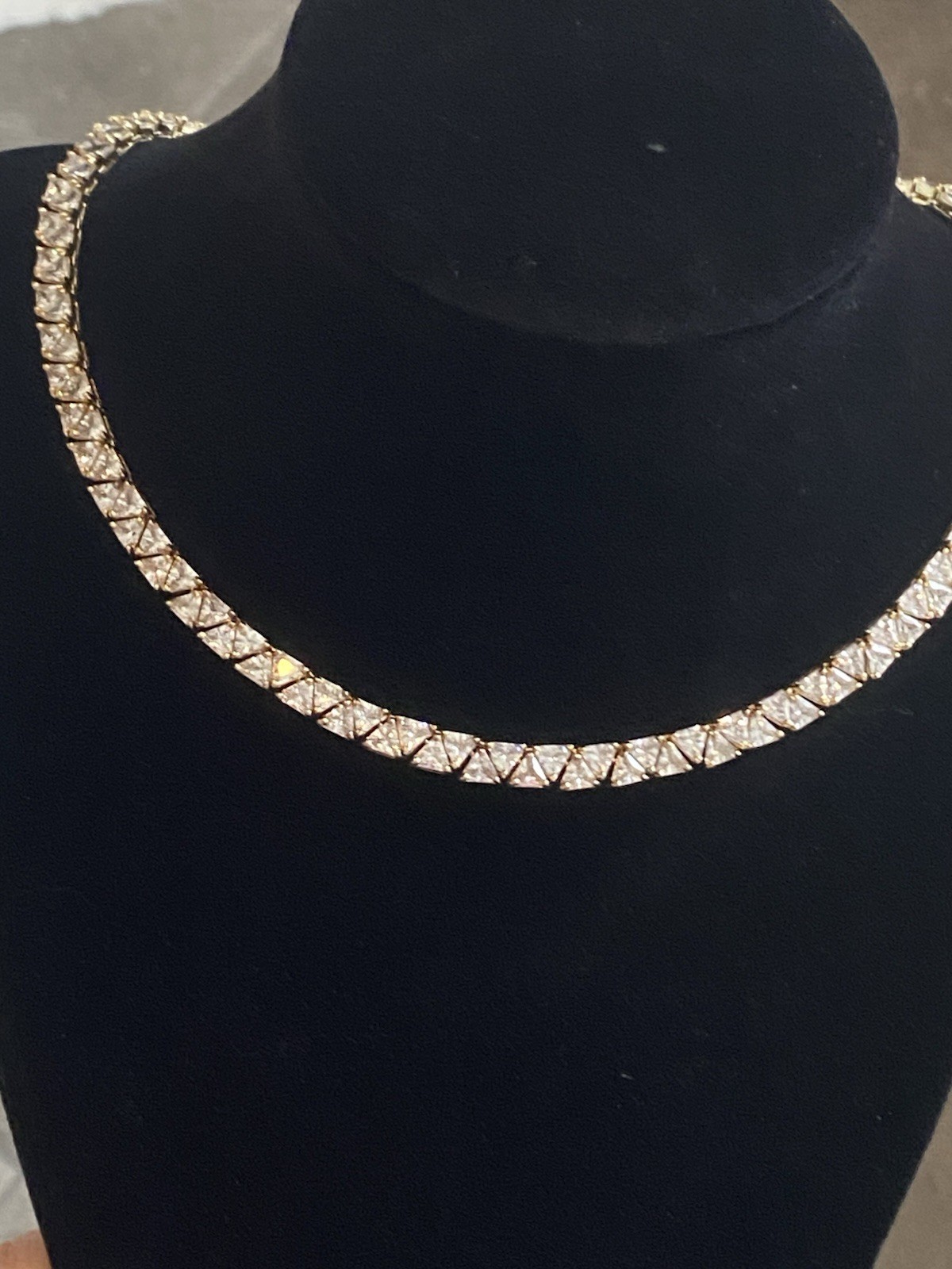 Gold Vermeil 925 Trillion Cut Cubic Zirconia Necklace 16.75″ Length