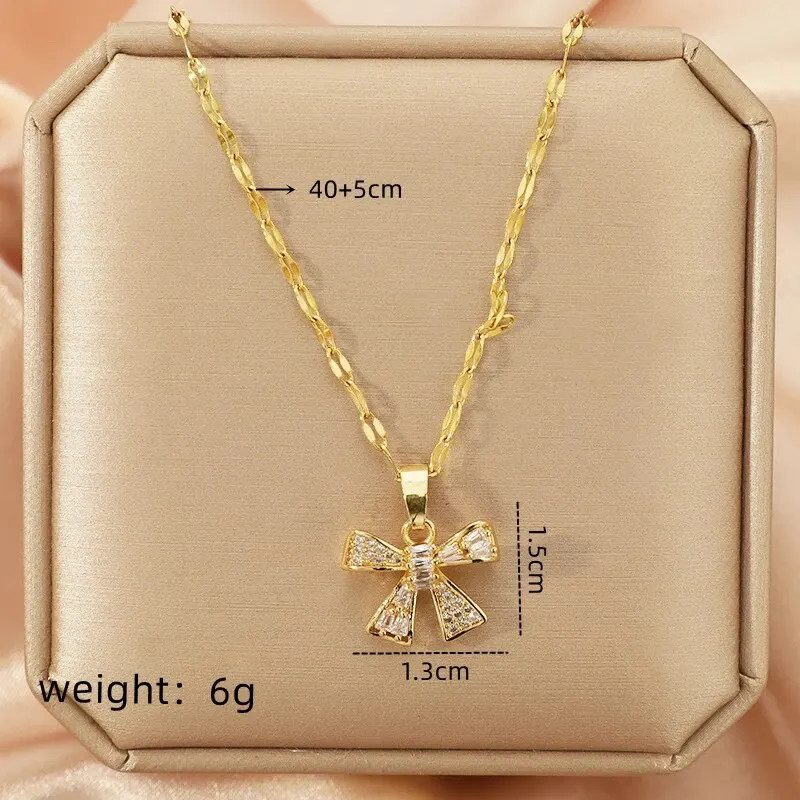 Gold Butterfly Zircon Pendant Titanium Steel Chain Simple Elegant Necklace
