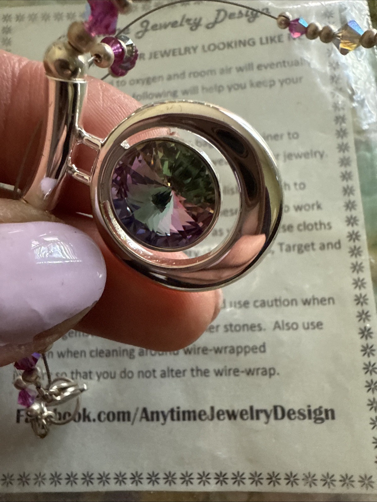 Anytime Jewelry Design Iridescent Aurora Borealis Necklace 20″ Silver tone