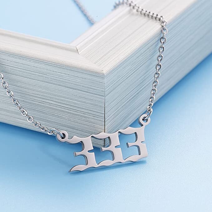 Silver 333 Angel Number Necklace, Jewelry Charms Minimalist Stainless Steel