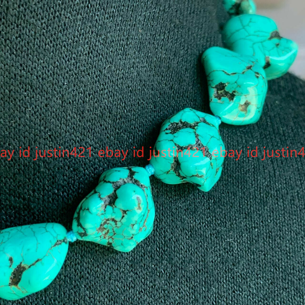 Natural 15x20mm Blue Chunky Turquoise irregular Nugget Choker Necklace 18″