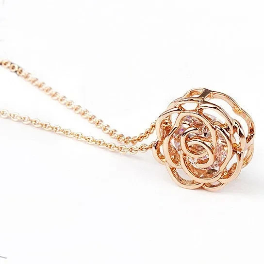 Rose Is A Rose Pendant And Chain 18kt Rose With 2ct CZ Bonus Free Earrings In Wh