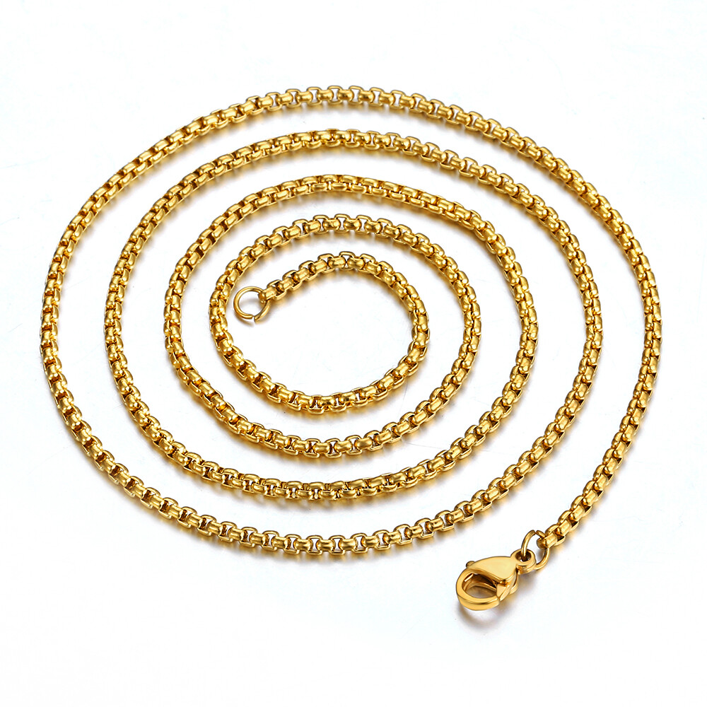 2/3/5/7/9/11mm 16″-30″ Gold Plated Stainless Steel Curb Cuban/Box Chain Necklace