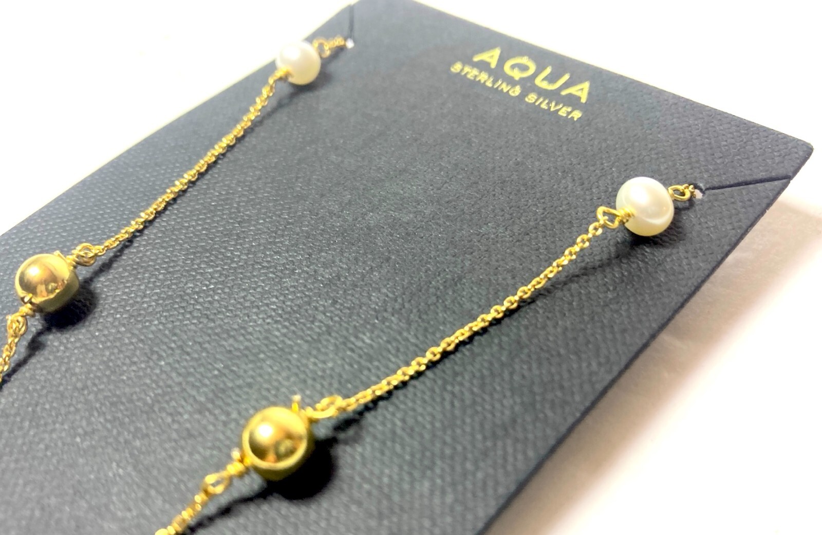 AQUA BEAD CULTURED FRESHWATER PEARL 18K GOLD PLATED SILVER NECKLACE 16″ NEW NWT