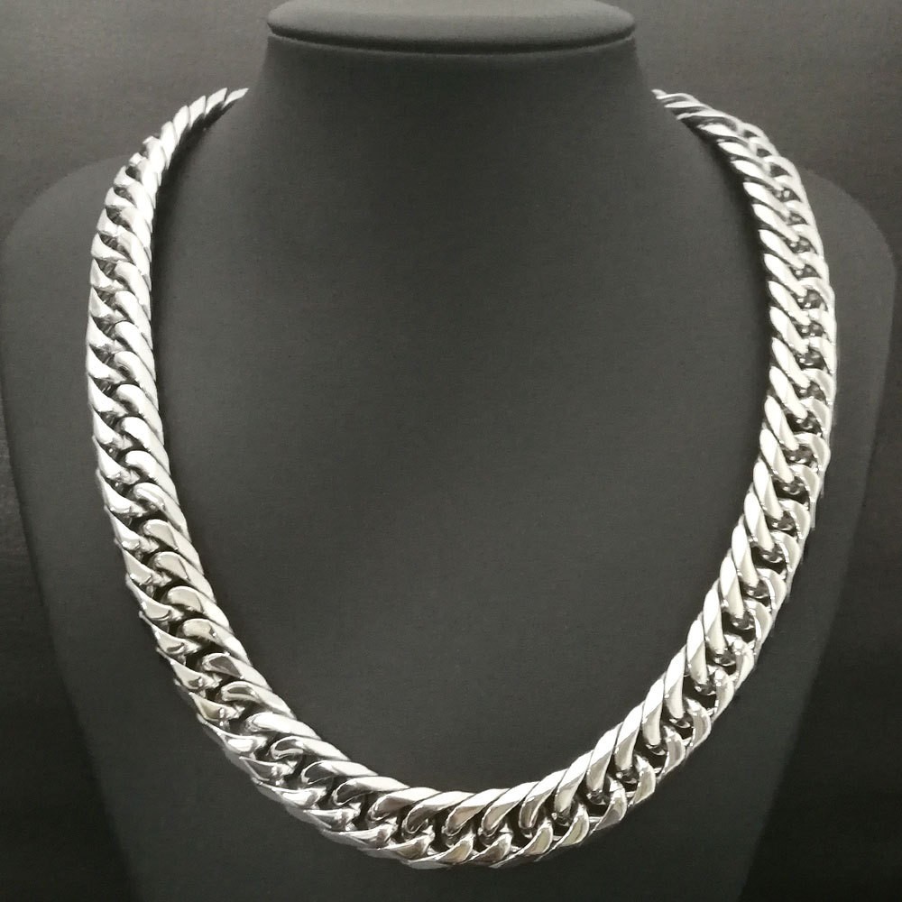 30” Large Stainless Steel 15mm Solid Cuban Curb Chain Mens Necklace For Father