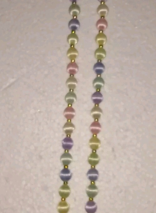 2 Necklaces W/ Silk Satin Thread Over Beads 28″ In Pastel Blue & Multicolors.