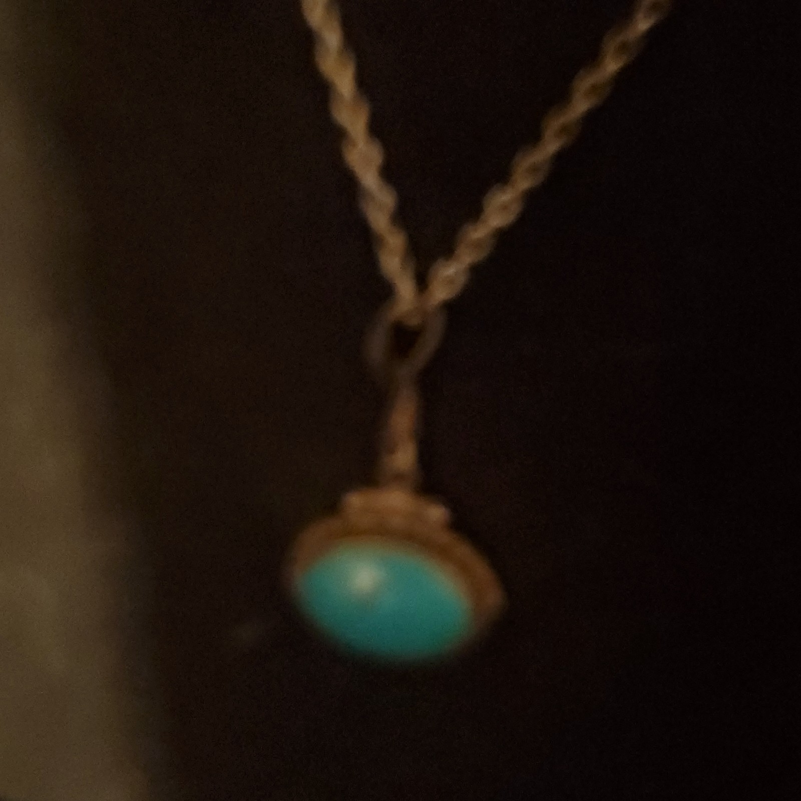 Sterling Silver Signed Oval Turquoise Bezel Pendant Rope Chain, Spring Ring