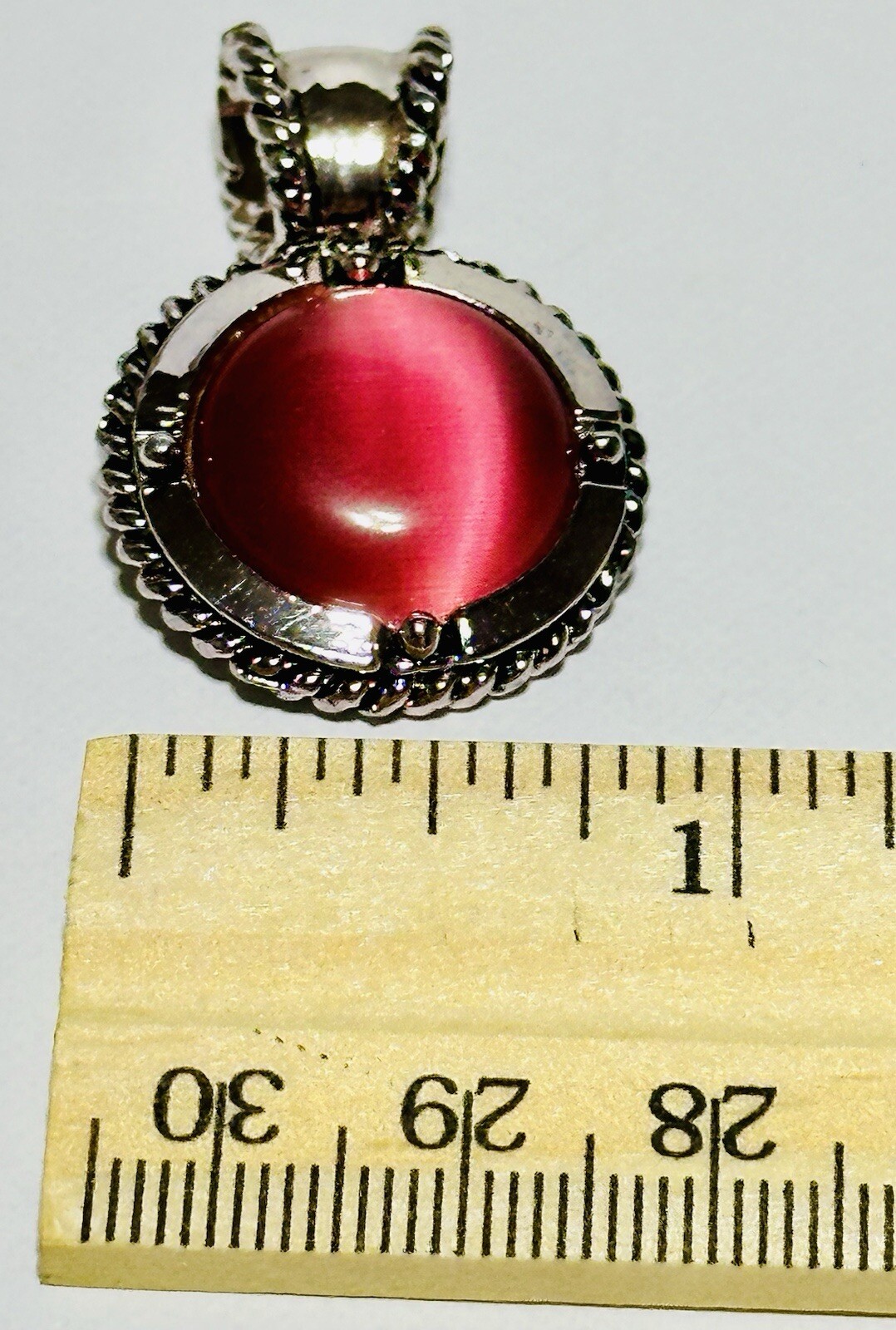 Roman Silver Tone Pink Acrylic Double Sided Pendant 1.25in.