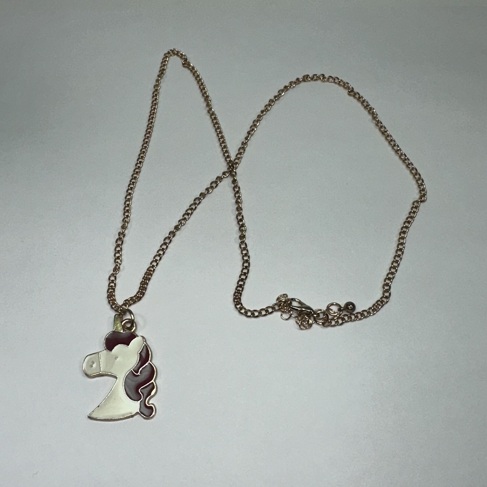 Pink and White Unicorn Gold Colored Chain Necklace