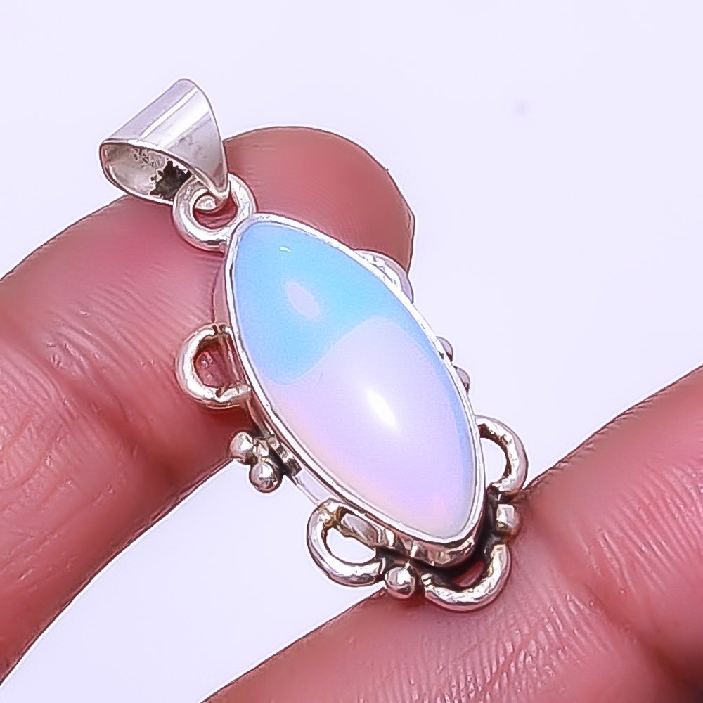 Milky Opal Gemstone 925 Silver Plated Jewelry Pendant 1.56″ T273