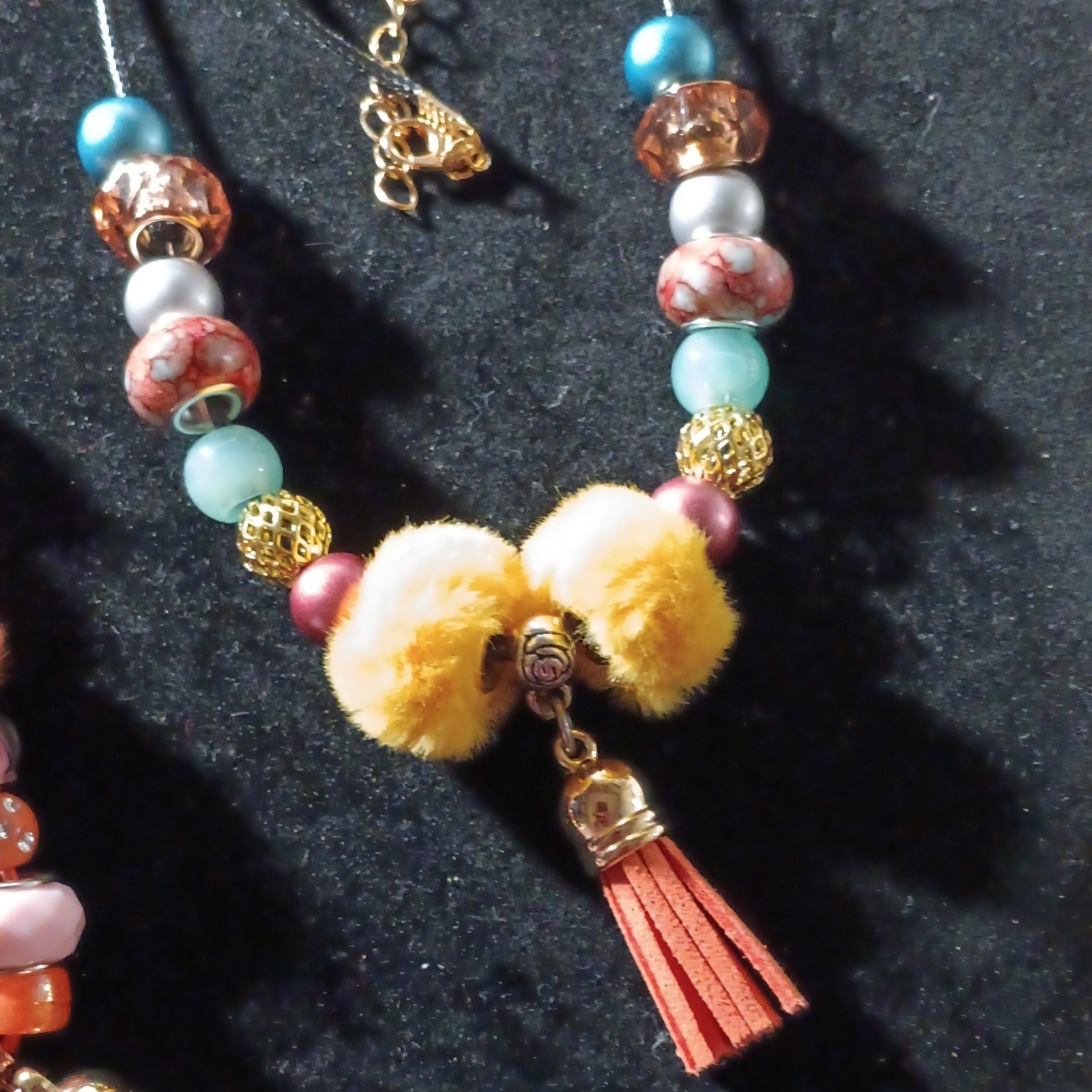 Handmade Beaded Cord Tassel Charm Necklaces Lot of 3 Boho Lobster Clasp