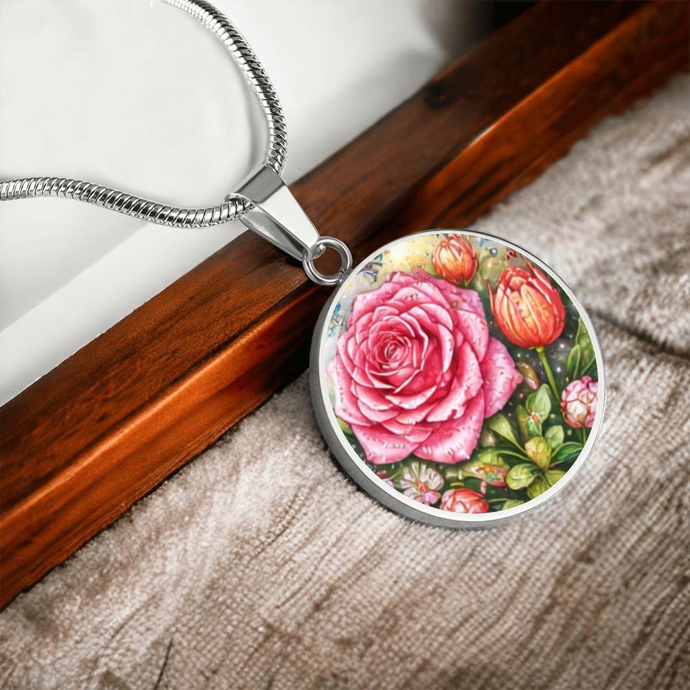Pink Rose Personalized Engraved Necklace Bracelet or Keychain