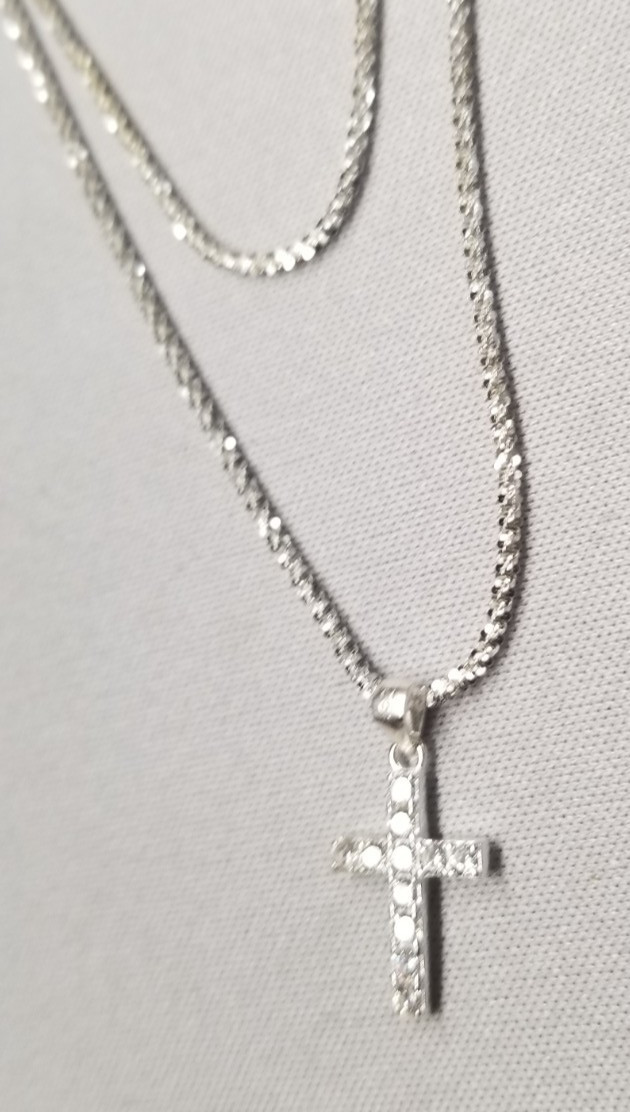 Sterling Silver Margarita Twisted Chain Layered Cross Necklace 15″-17″+2″
