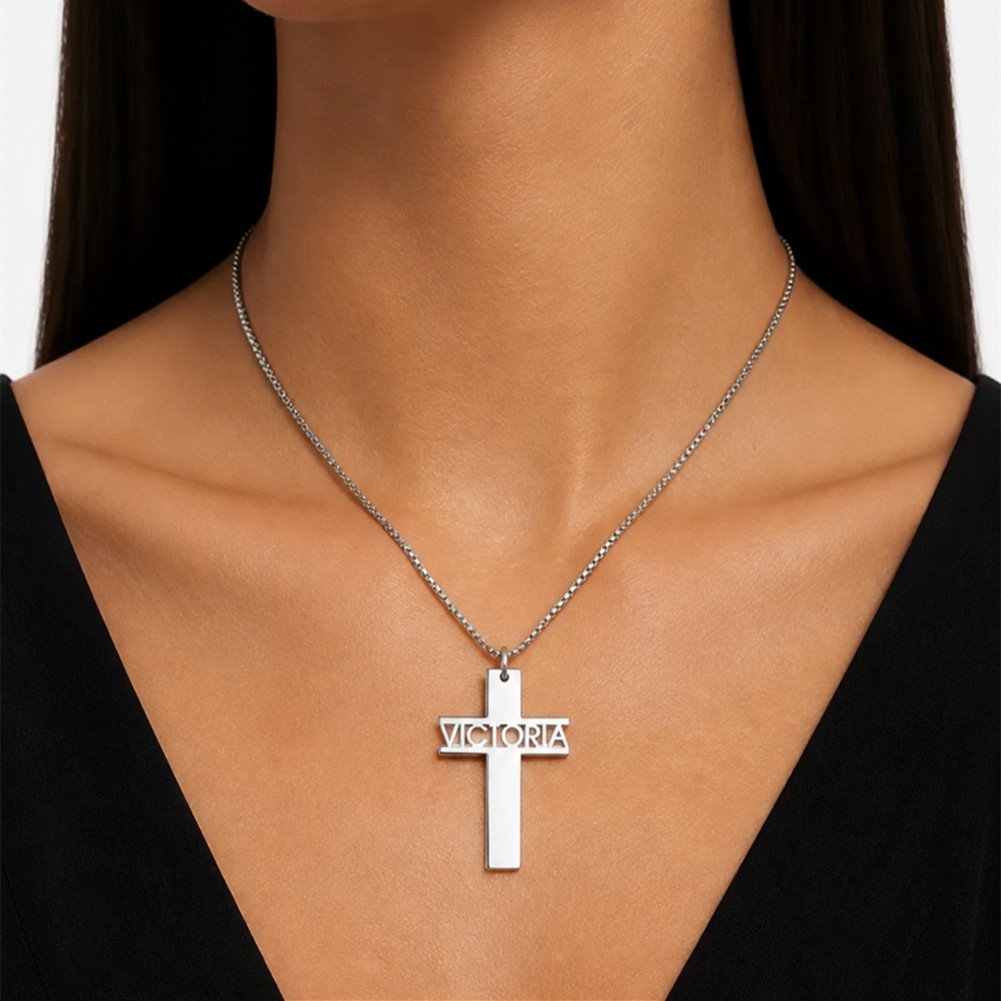 Personalized Cross Name Necklace Pendant Men Women Gifts for Family 3 Styles