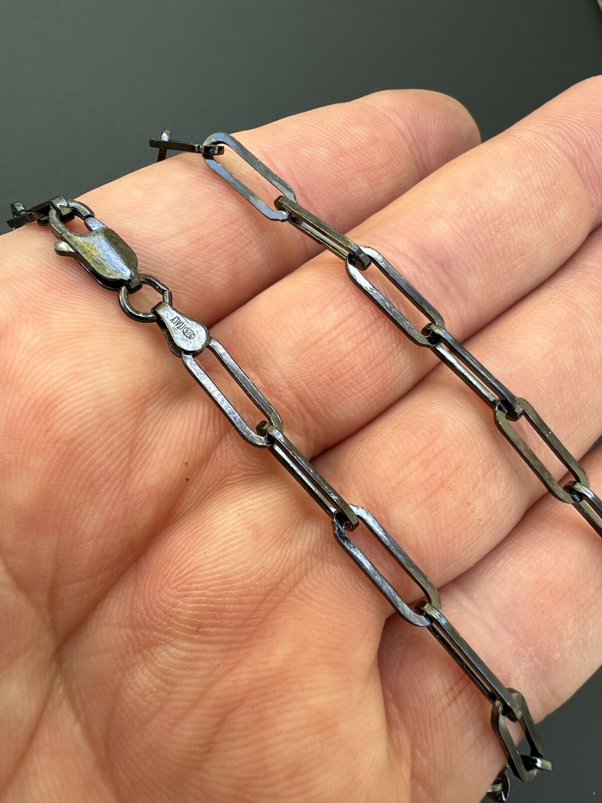 Black Rhodium Oxidized Real 925 Silver Paperclip Rolo Chain 4mm Necklace 14-24″