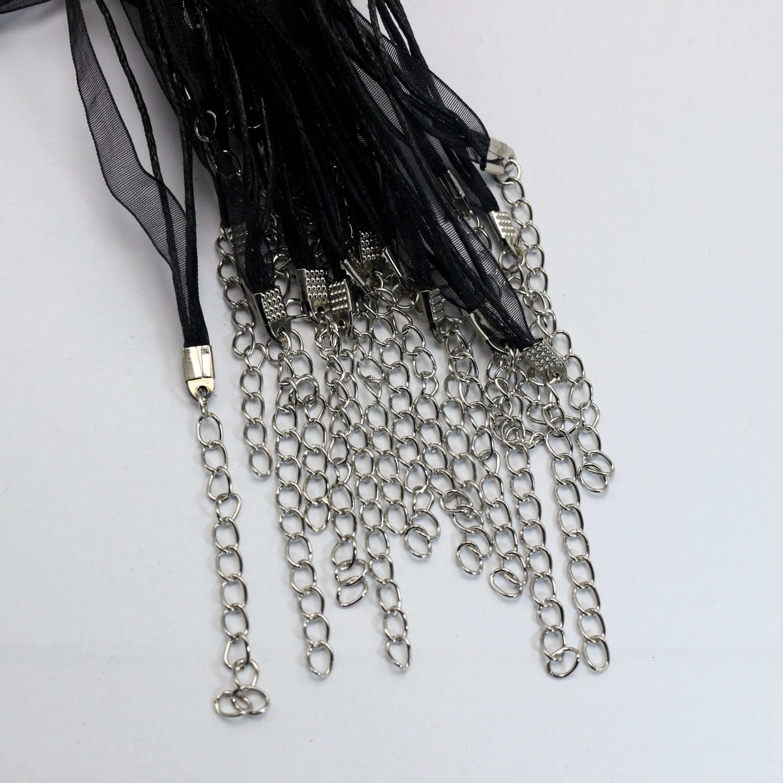 100 Black Organza Ribbon Waxen Cord Necklace 17″ Lobster Clasp Fit DIY Pendant