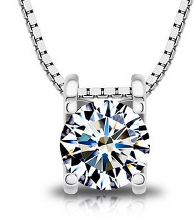 Crystals From Swarovski Enclosed Solitaire Rhodium Overlay 18 Inch Venetian