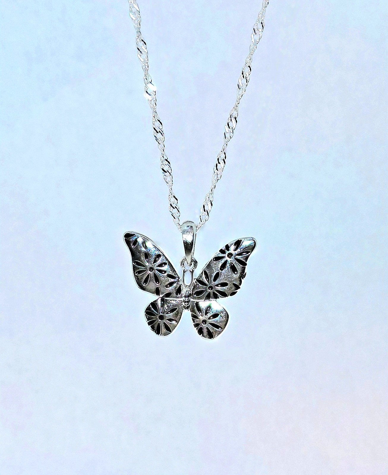 Stainless Steel Floral Butterfly Necklace