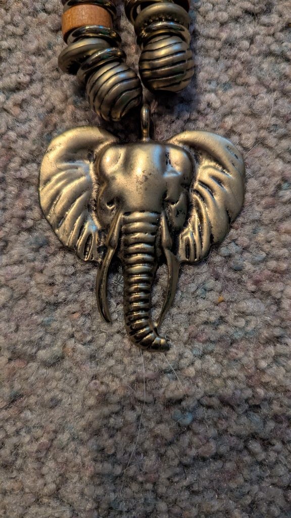 Boho Elephant Head Pendant Necklace Leopard Print Fabric Cord Beaded Tribal