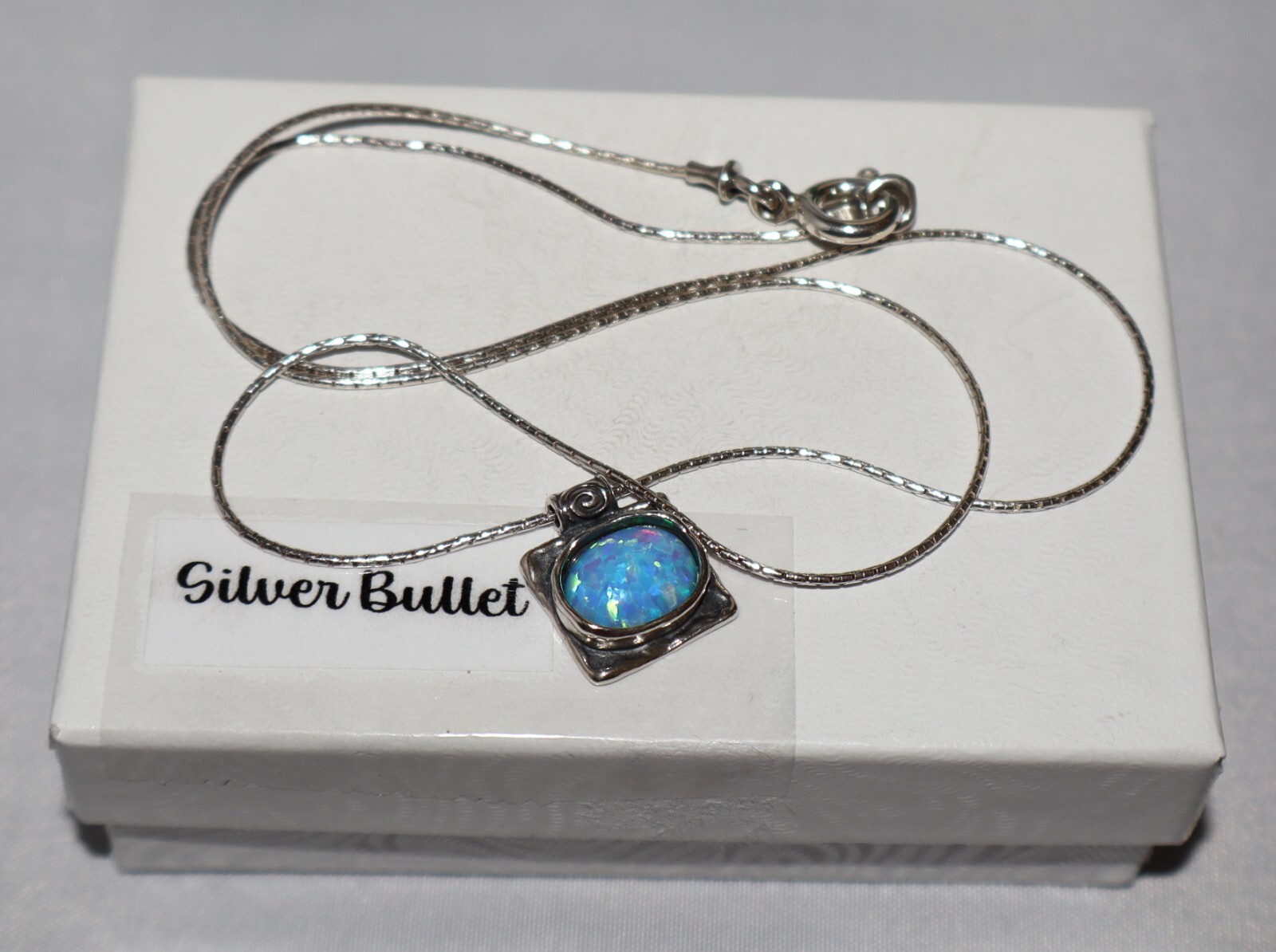 Didae Israel Sterling Silver Blue Opal Square Pendant Necklace