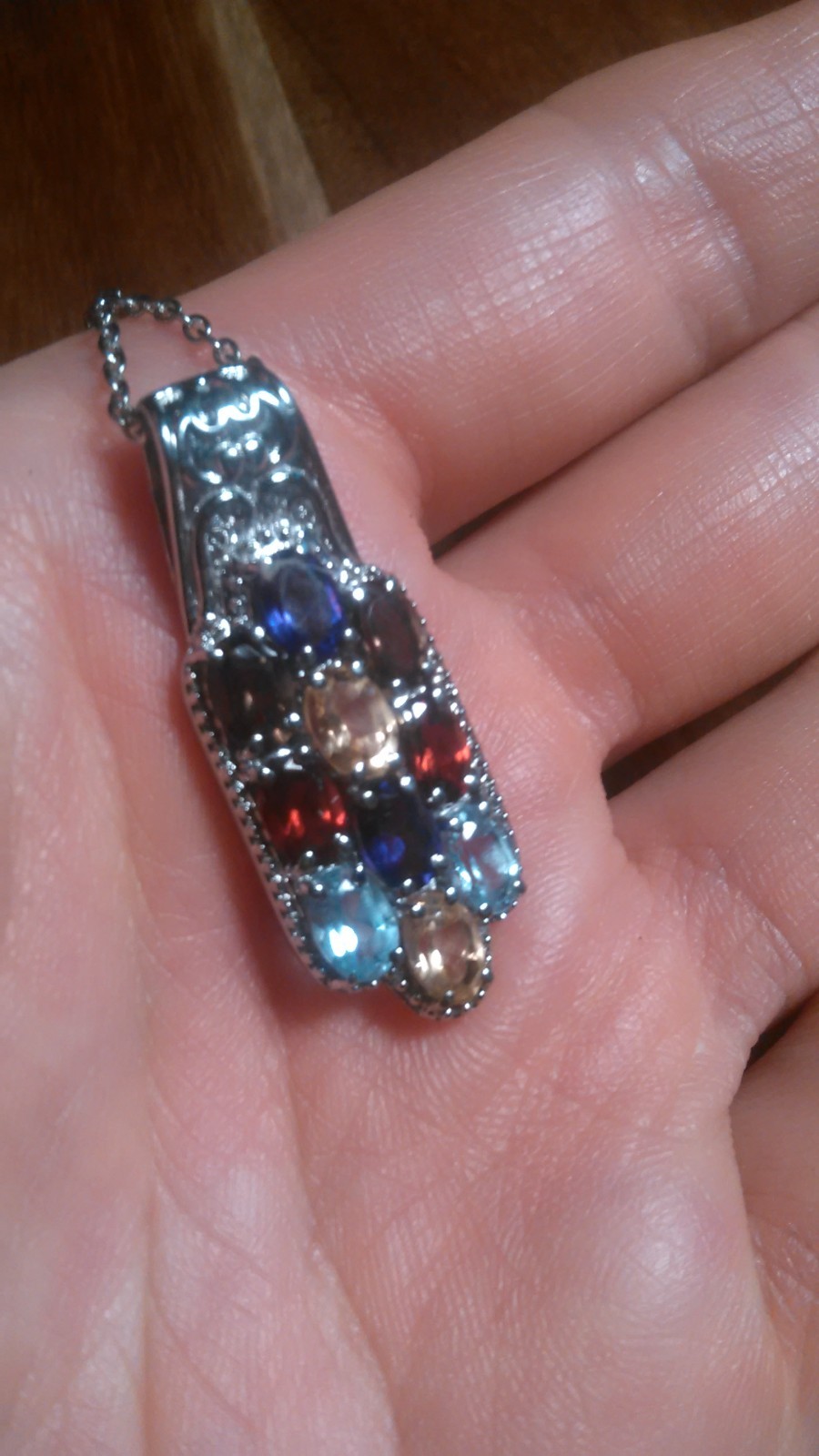 Multi-Gemstone Cluster Design Stainless Steel Pendant Necklace